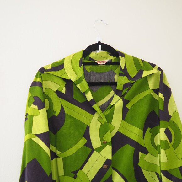 Vintage Pykettes Green Button Down Long Sleeve Top - Picture 2 of 6